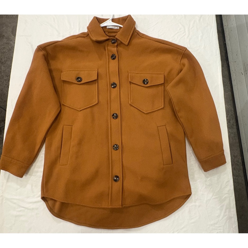 Staccato Camel Brown Button Up Shacket Oversized Shirt Jacket Small